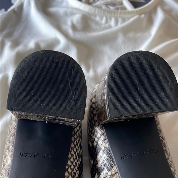 Cole Haan Brown Beige block heel Snakeskin Texture and Gold-Toned Embellishment - Picture 4 of 11